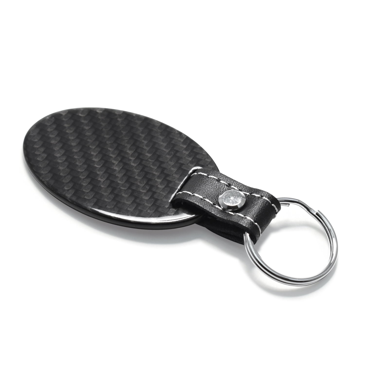 iPick Image for GMC Denali Black Real Carbon Fiber Oval Shape with Black Leather Strap Key Chain, Official Licensed