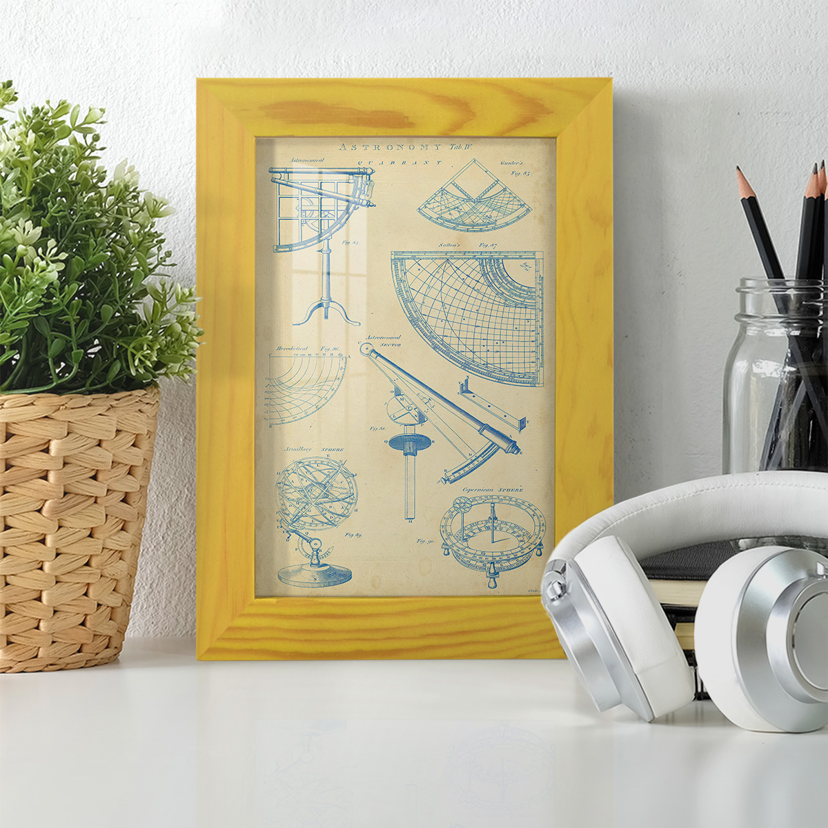 Vintage Astronomy I -Framed Print w/glass-Sunflower Yellow