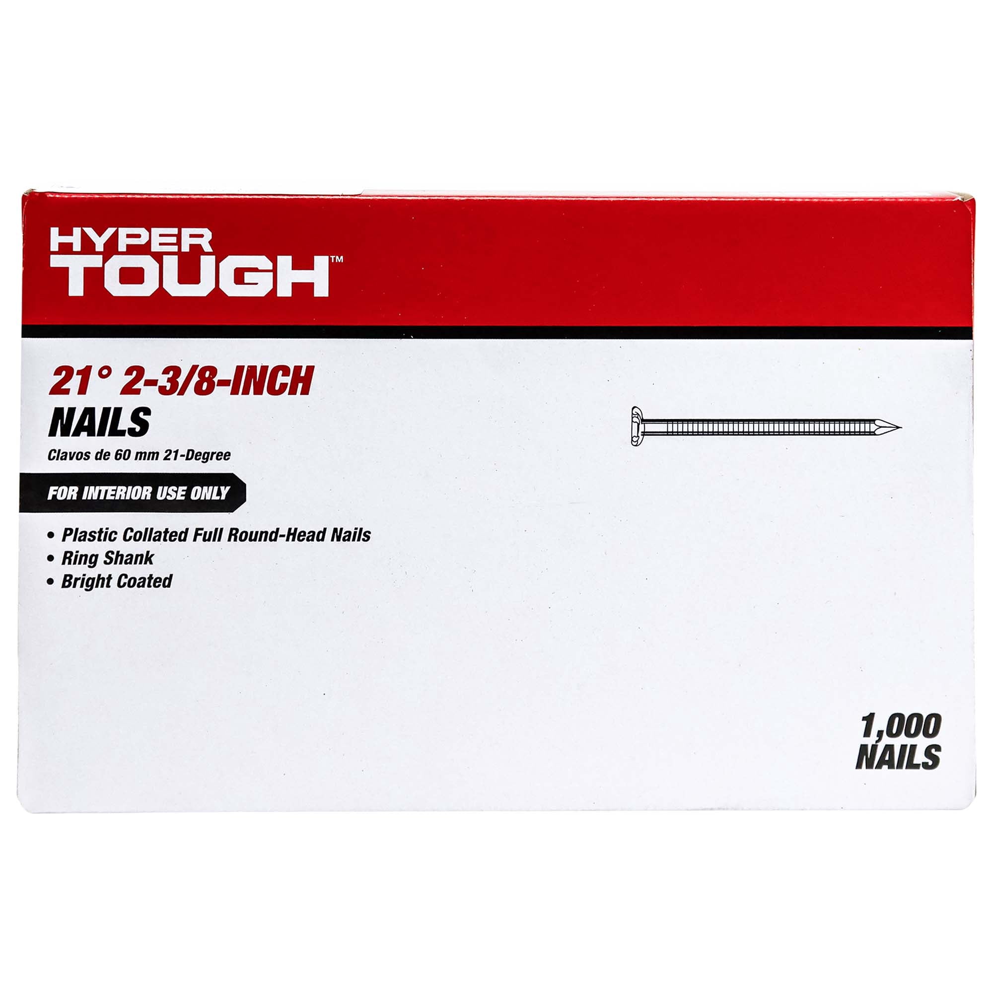 Hyper Tough 21-Degree 2-3/8 in. Plastic Collated Framing Nails, 1000 Count, Hardware Nails