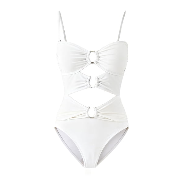 One Piece Swimsui Sevevn Women's One Piece Swimsuit Ring Linked Monokini Bathing Suit Cutout Swim Suit White L
