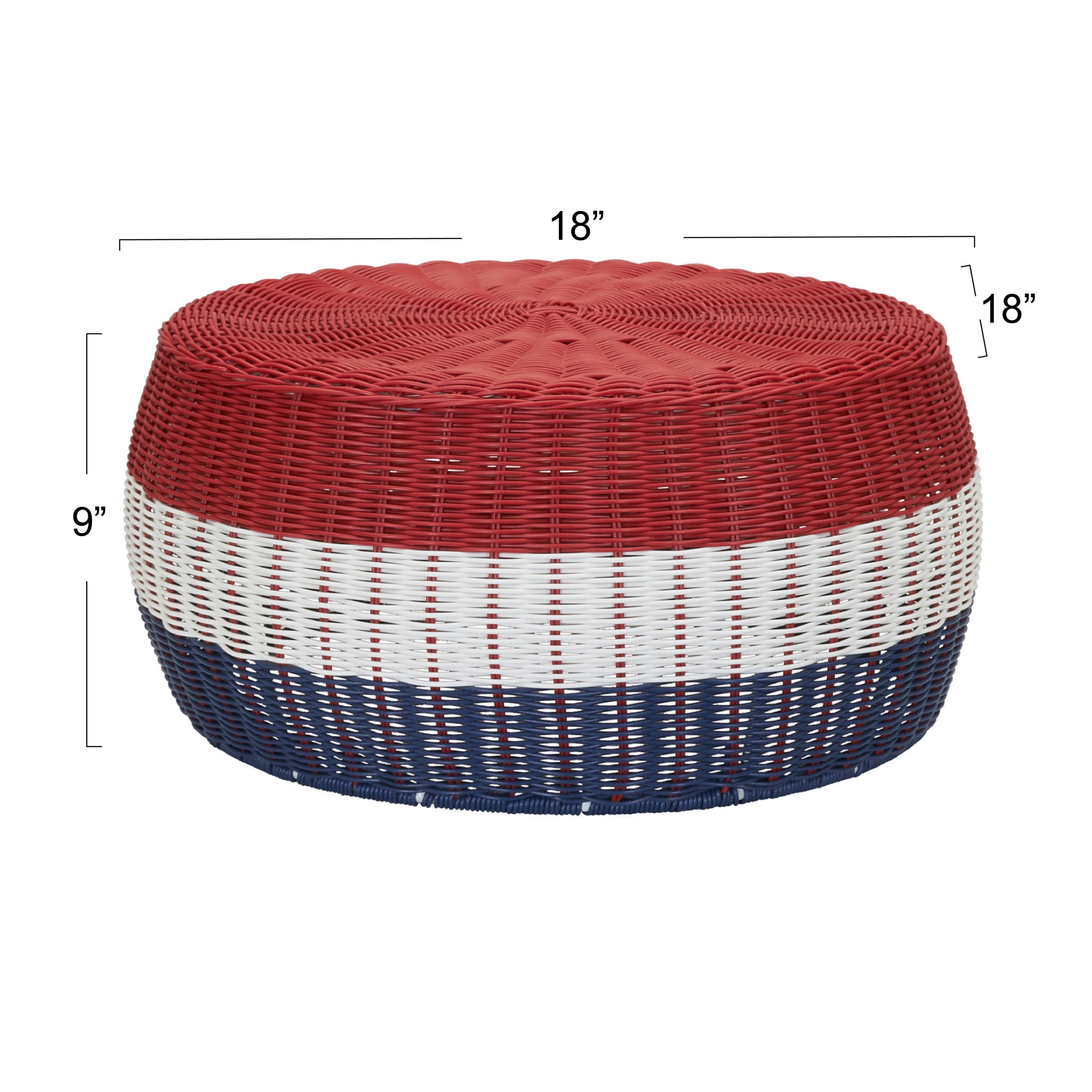 Household Essentials Handwoven Resin Ottoman Table, Red, White and Blue