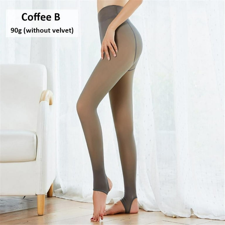 Ladies High Elasticity Leggings Thermal Pantyhose Tights Perfect Slimming  Legs Tights Stockings Warm Fleece Pantyhose Fake Translucent COFFEE B 90G