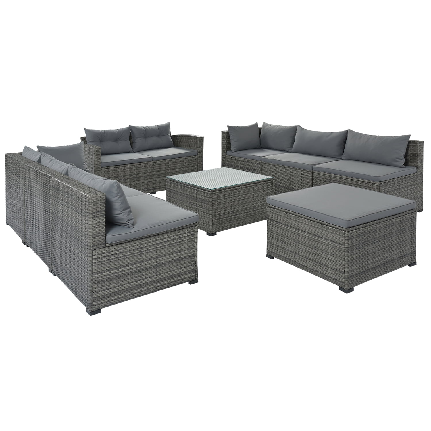 Kadyn 9-piece Outdoor Patio Large Wicker Sofa Set, Rattan Sofa Set for Garden, Outdoor Conversation Set with Cushions & Coffee Table, Gray Kadyn 9-piece Outdoor Patio Large Wicker Sofa Set, Rattan Sofa Set for Garden, Outdoor Conversation Set with Cushions & Coffee Table, Gray