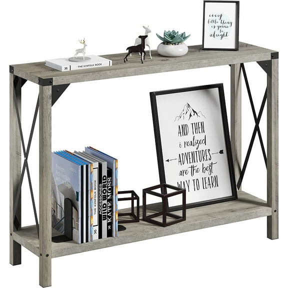 Console Table with 2 Drawers, 2 Tier Wood Entryway Table Accent Sofa Table with Storage Shelf