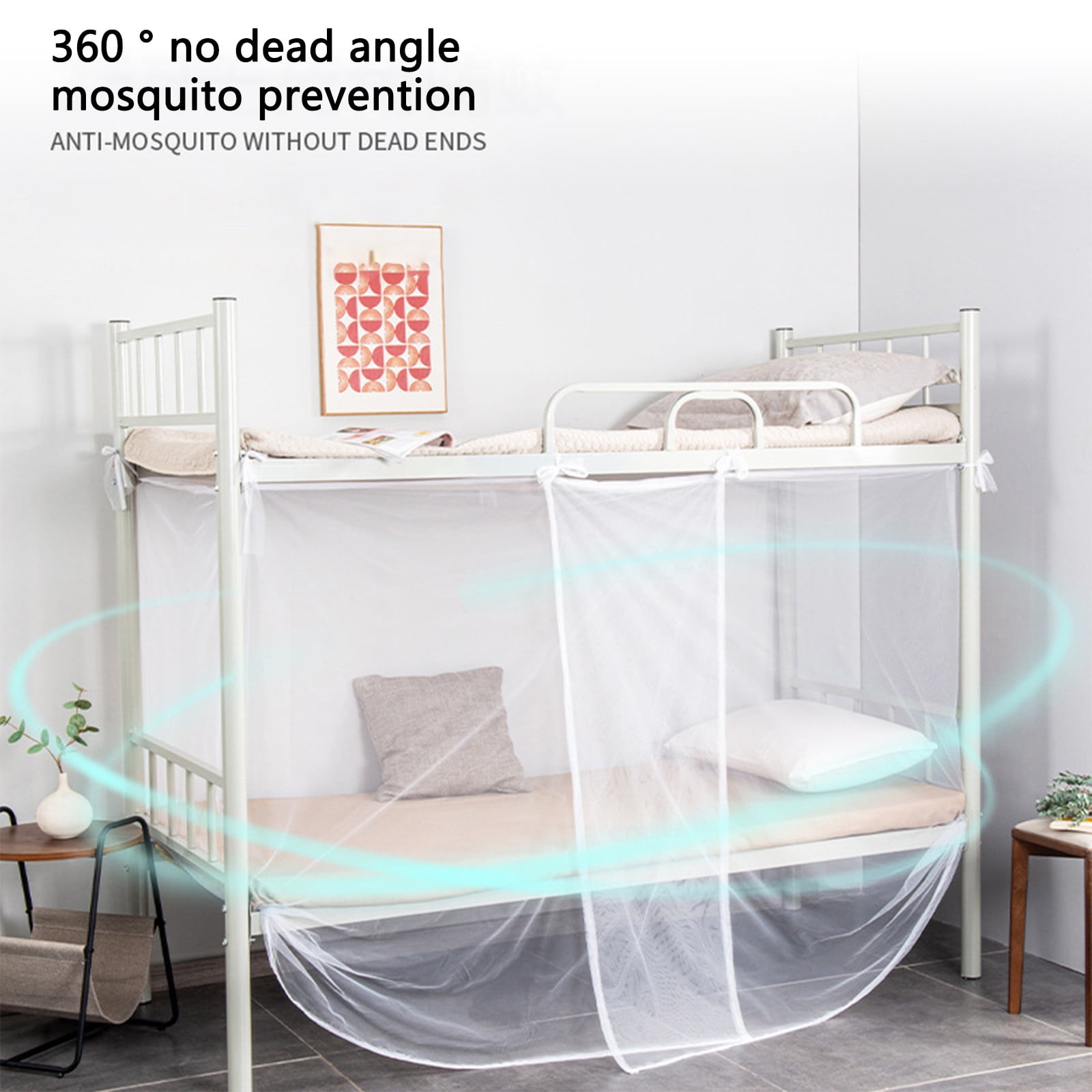 TOPRenddon Twin Size Mosquito Net for Bed - Breathable Canopy with Side Zipper Opening, White Polyester Mesh for Indoor/Outdoor Use (78x71x65 Inches)