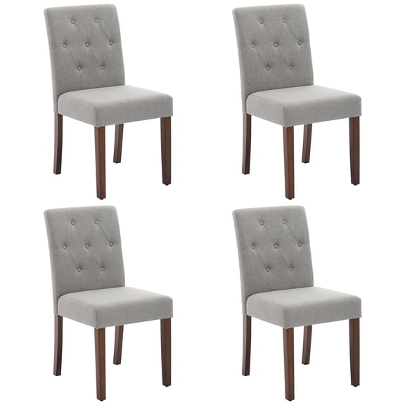 Contemporary Upholstered Dining Chairs Set of 2 - Button Tufted High Back, Soft Linen Fabric, Sturdy Wood Legs, Padded Seat, Easy Assembly - Grey - 2-Pack Linen | Grey