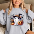 thumbnail image 5 of dazeni Funny Ghost Pumpkin Pattern Sweatshirts for Kids Girls Oversized Crewneck Sweatshirt Loose Casual Long Sleeve Tunic Pullover Gray 11-12 Years, 5 of 7