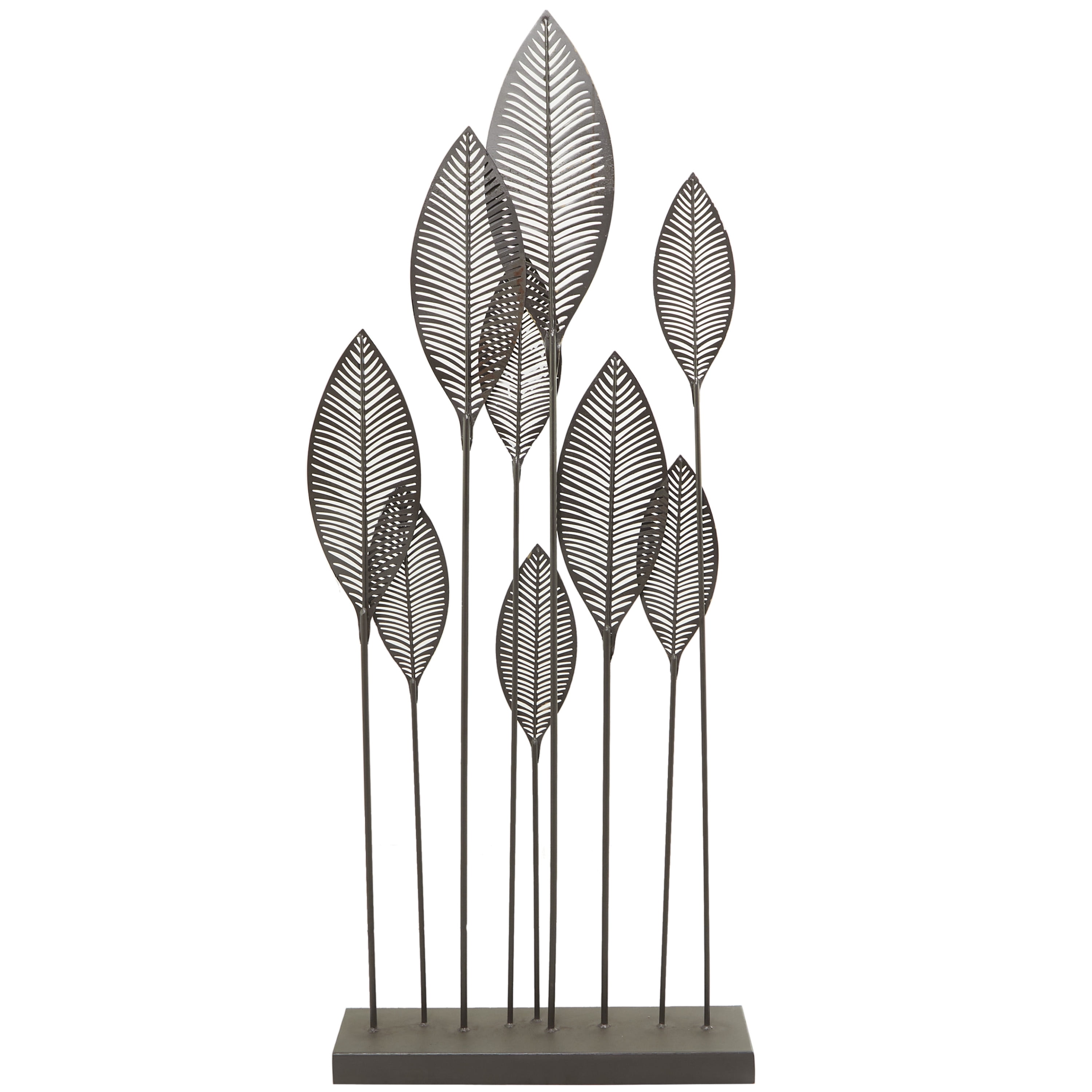 24" x 60" Bronze Metal Leaf Sculpture with Black Base, by DecMode
