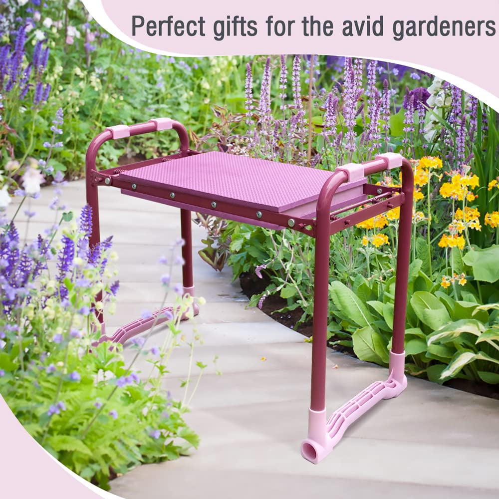 Colwelt Folding Garden Kneeler, Portable Garden Kneeler Seat Bench with Tool Pouch and Gloves, Garden Kneeler Stool with Rugged & Sturdy Steel Frame(Purple)