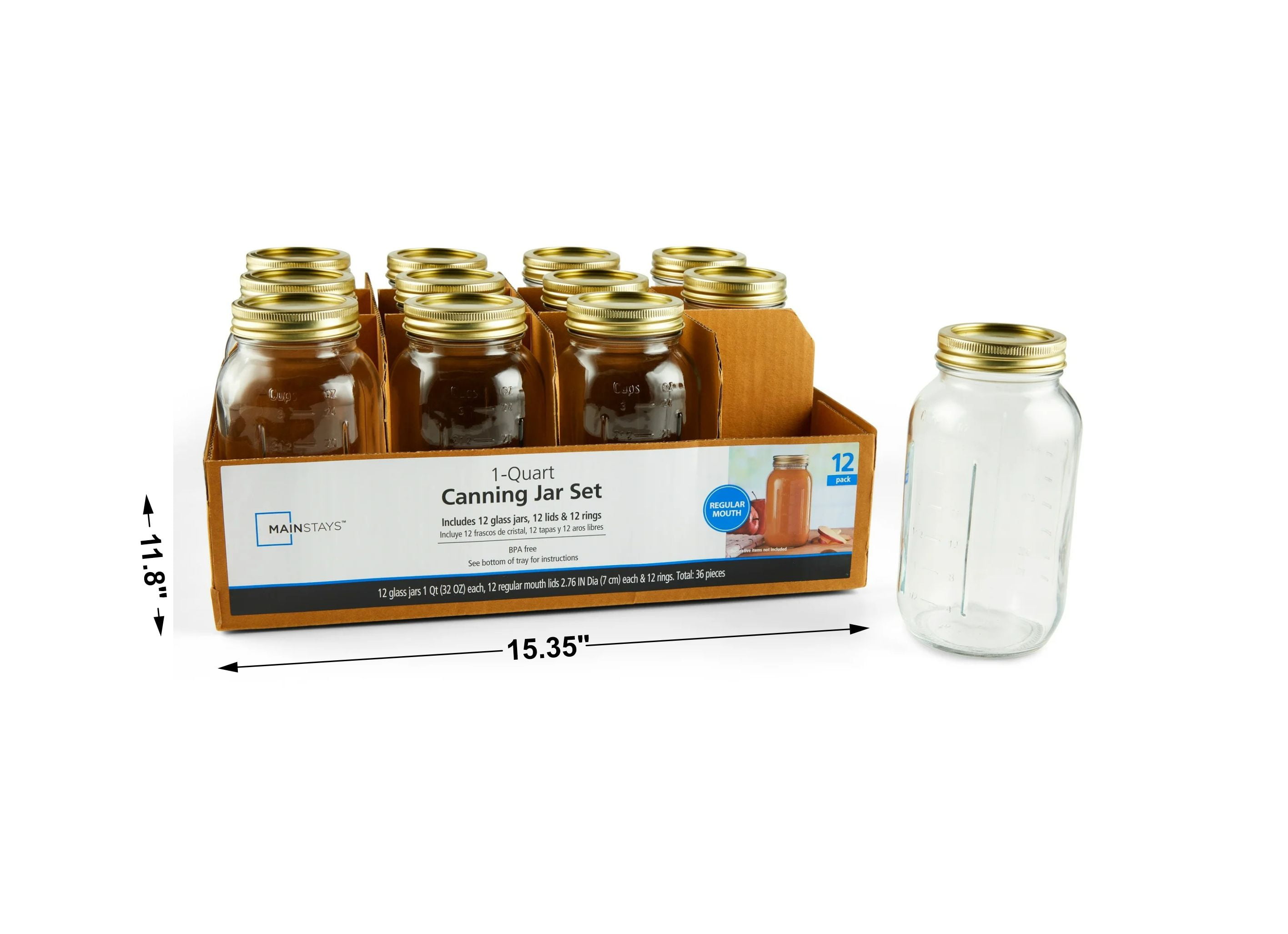 (2 pack) Mainstays 32 oz Airtight Glass Regular Mouth Canning Jars (12 Count)