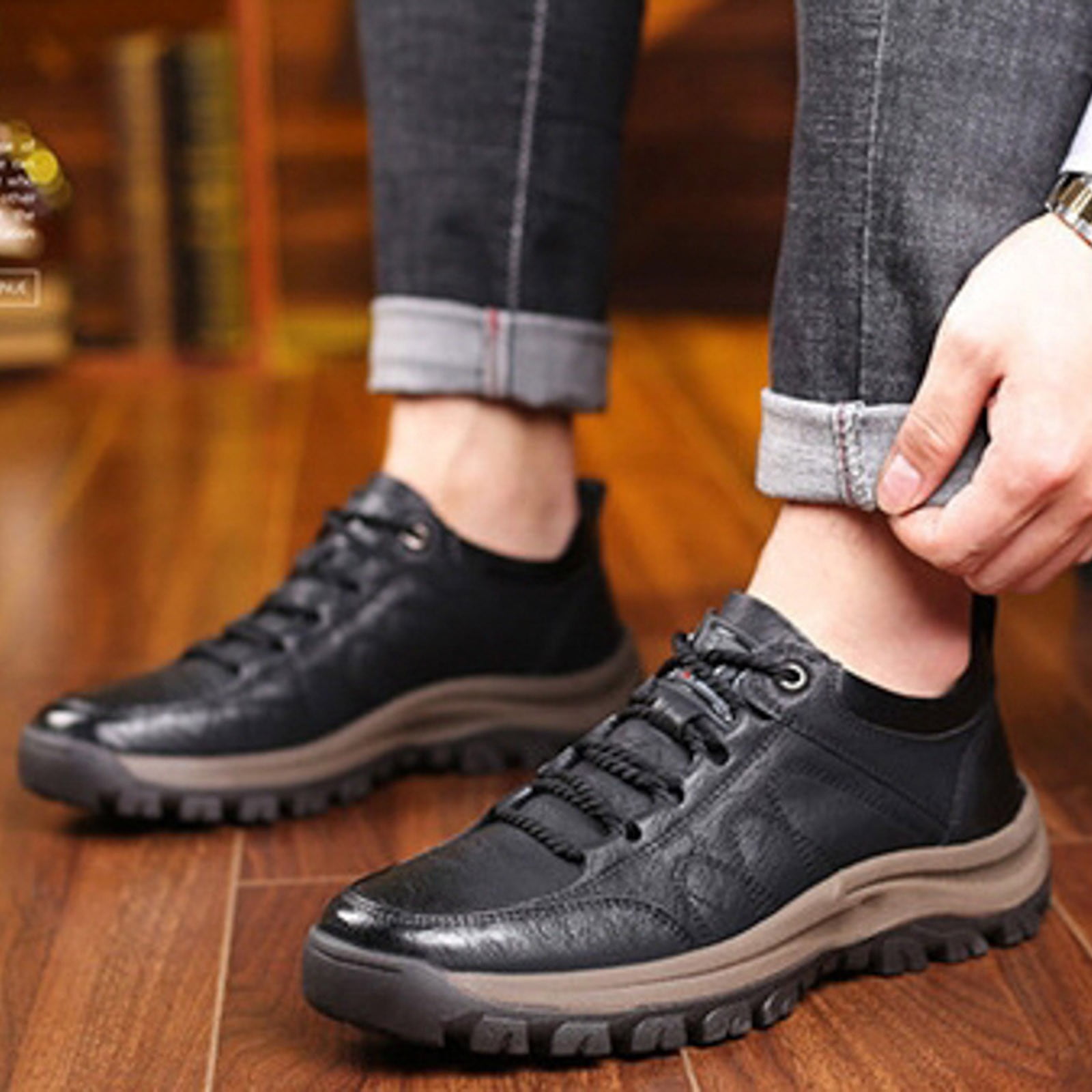 IUJSOY Waterproof Shoes for Men Lightweight Hiking Shoes Leather Outdoor Casual Walking Shoes
