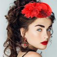 thumbnail image 5 of Rojo - Sombrero de boda vintage Años 0 1950 Vestido floral Sombrero Fiesta del té Velo de cóctel, 5 of 5