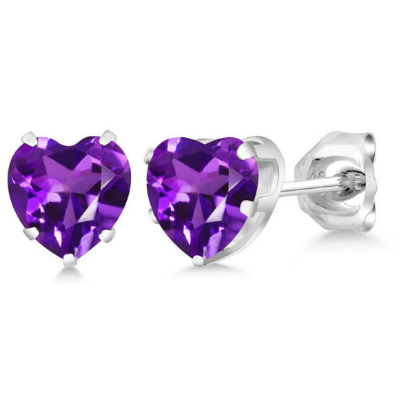 Gem Stone King 0.84 Ct Heart Shape 5mm Purple Amethyst 925 Sterling Silver Stud Earrings for Women Men