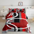 thumbnail image 1 of Erosebridal Red Black Grey Stripe Bedding Twin Comforter Set, Modern Abstract Circle Down Comforter Microfiber 2-Piece, 1 of 8