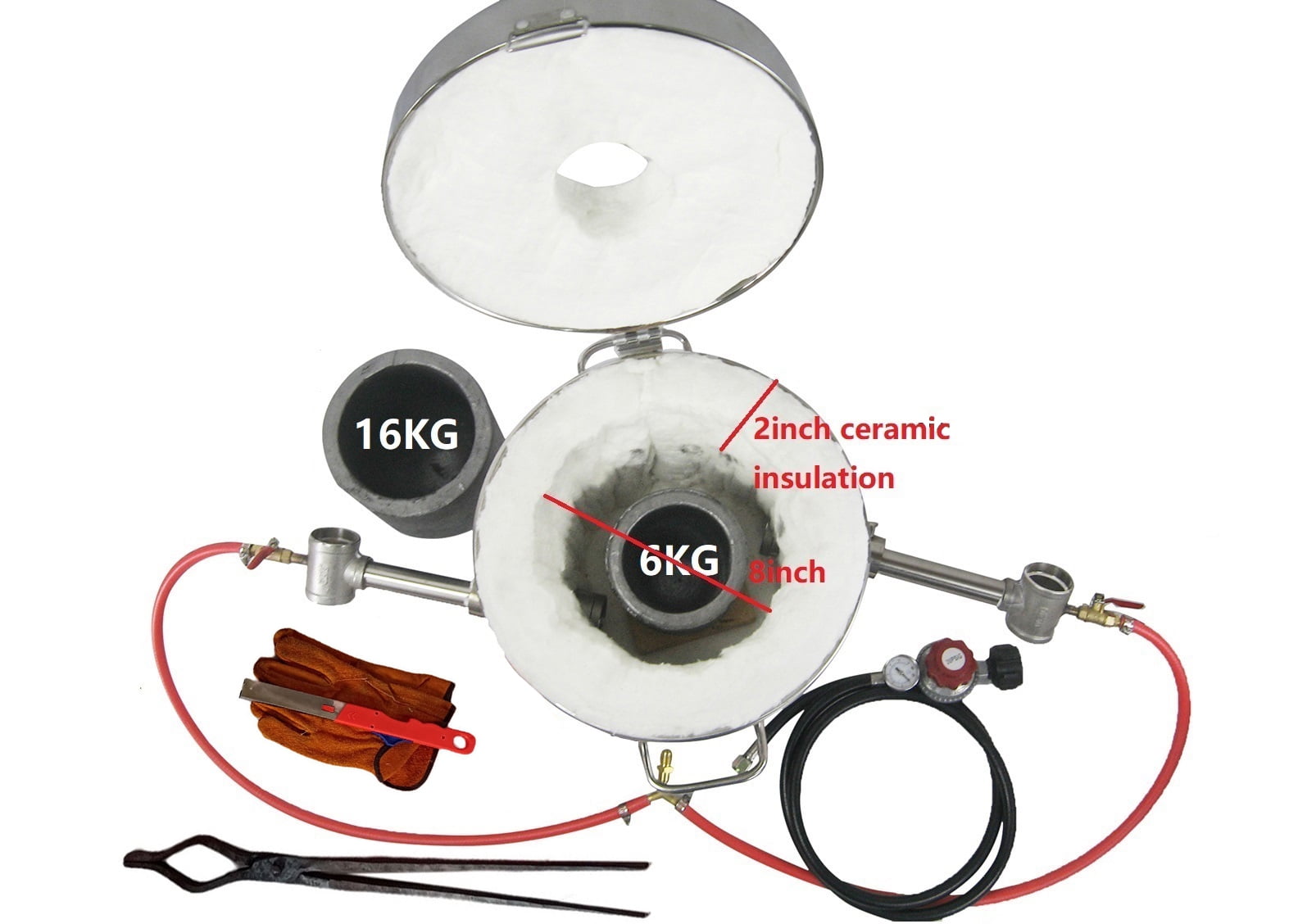 LSMIITTH 16kg Propane Smelting Furnace Kit with Crucible Tongs, Double Burner Foundry Jewelry Casting Furnace for Melting Scrap Metal, Gold, Copper, Aluminum, Brass