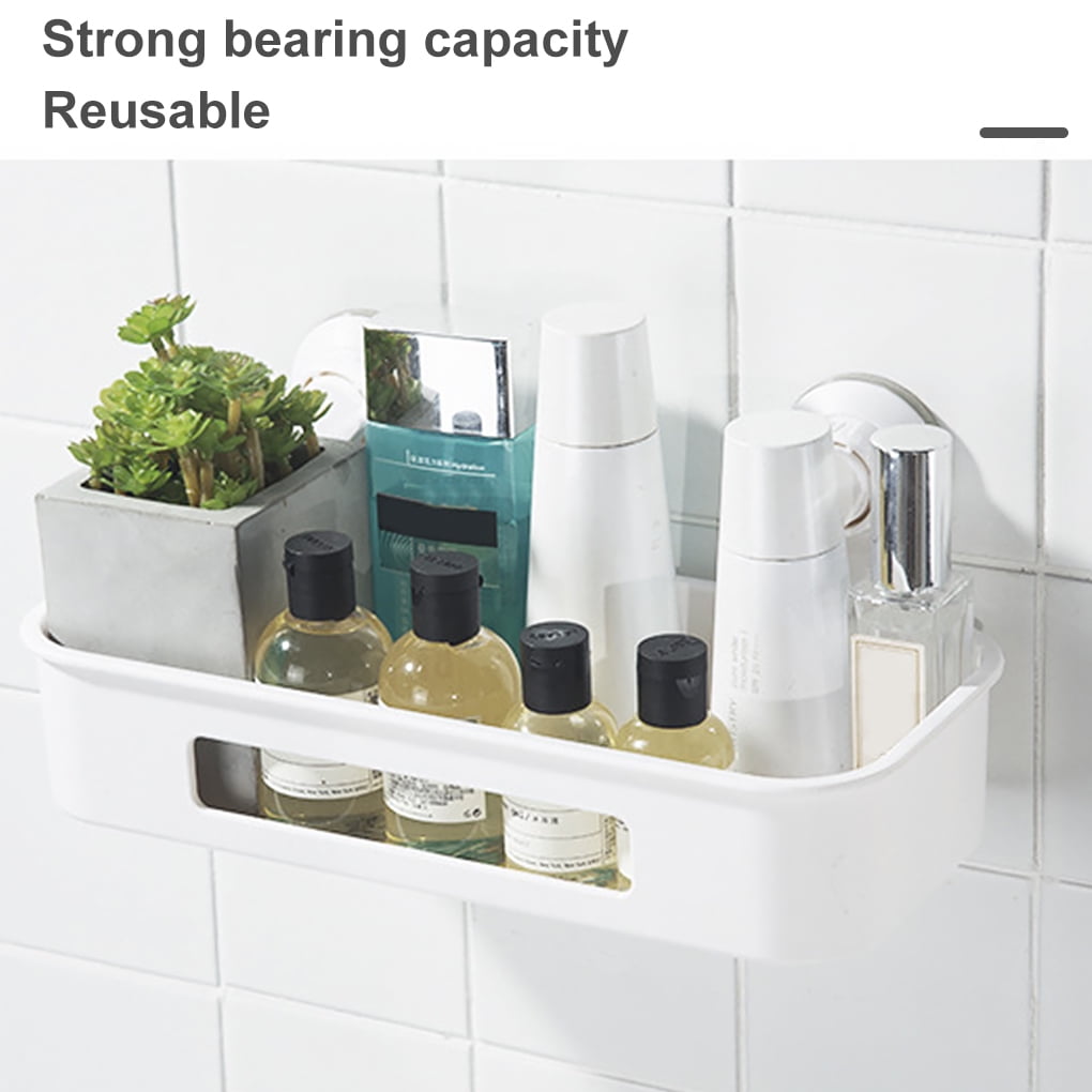 Bathroom Shelf With Suction Rack Organizer Shower Storage Cup Wall Basket 