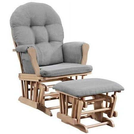 Angel Line Windsor Glider and Ottoman, Natural Finish with Gray Cushions