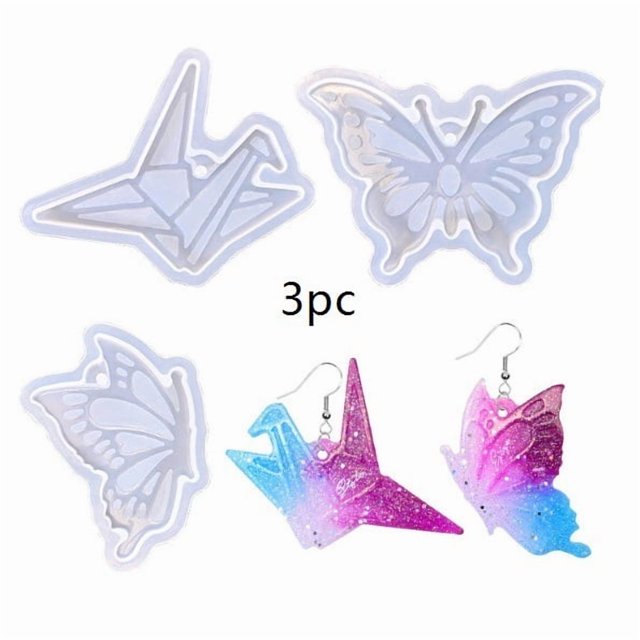 Juego de moldes de silicona de cristal: 3 formas for colgantes, grullas de papel y pendientes de mariposa