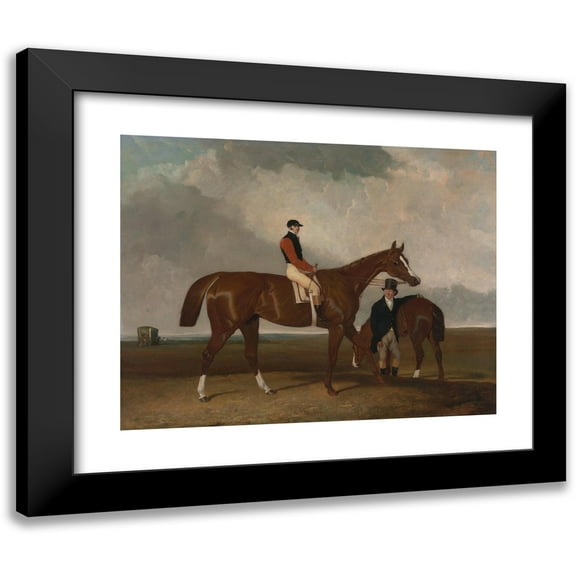Abraham Cooper 14x12 Black Modern Framed Museum Art Print Titled - Elis at Doncaster, Ridden by John Day, with His Van in the Background