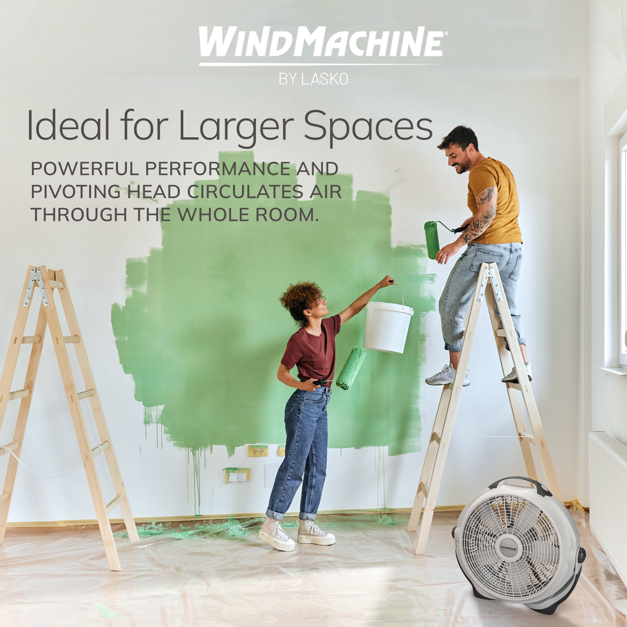 Lasko WindMachine 20" Large Floor Fan, with Pivoting Head for Whole Room Cooling, Portable Indoor 3-Speed Air Circulator, Gray, 3300
