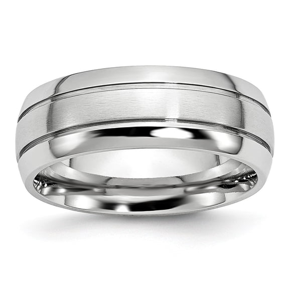 White Cobalt Ring Band Wedding Polished and Satin Grooved 8mm