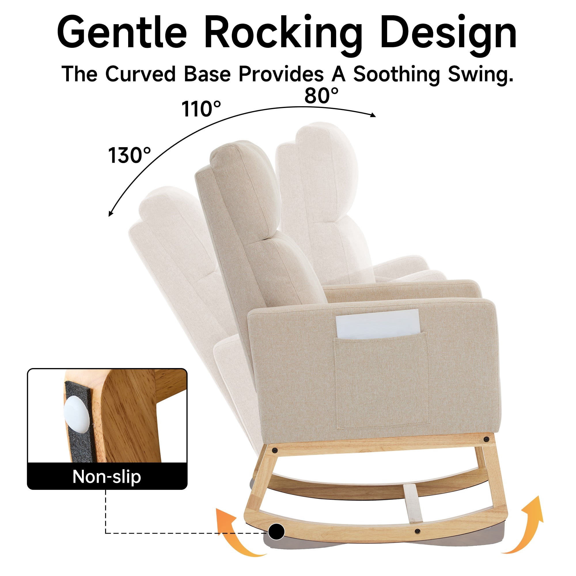AUNEKIV Rocking Chair Nursery, Upholstered Accent Rockers, Nursing Glider Chairs for Bedroom, Beige