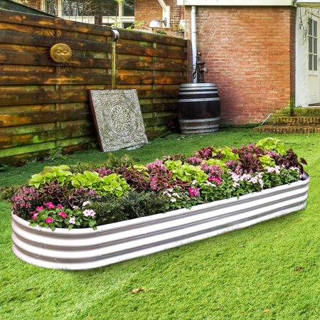 8ft Galvanized Raised Garden Bed Kit, Silver, 108 Gallon Capacity
