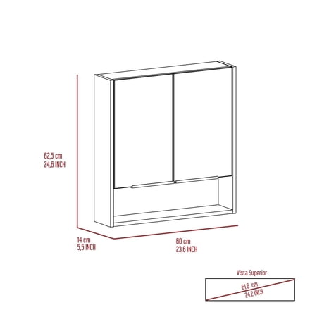 TUHOME White Jaspe Medicine Cabinet with Mirror, 23.6 Double Door Bathroom Cabinet, 3 Shelves   Open Shelf
