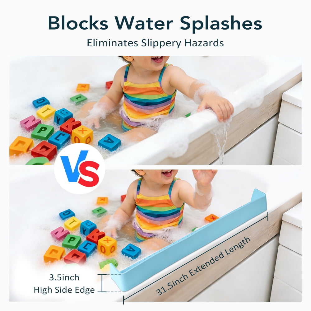 Bathtub Splash Guard for Tub Kids, Toddler Bath Toy Tray with 11 Suction Cups, No Spill Water Barrier, Prevents Mess, Fun Bathtime for Toddlers Baby