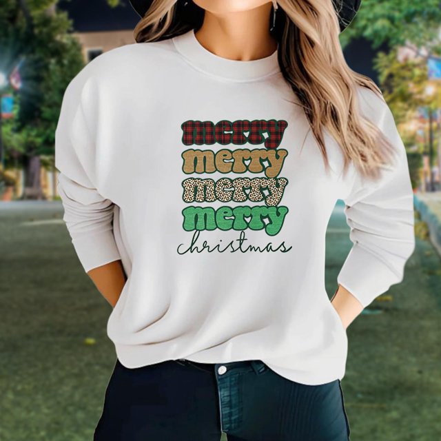 Sudadera de mujer, ropa de calle, jersey de cuello redondo con estampado, Tops, sudadera de para ir de compras, calle de Navidad, , l L