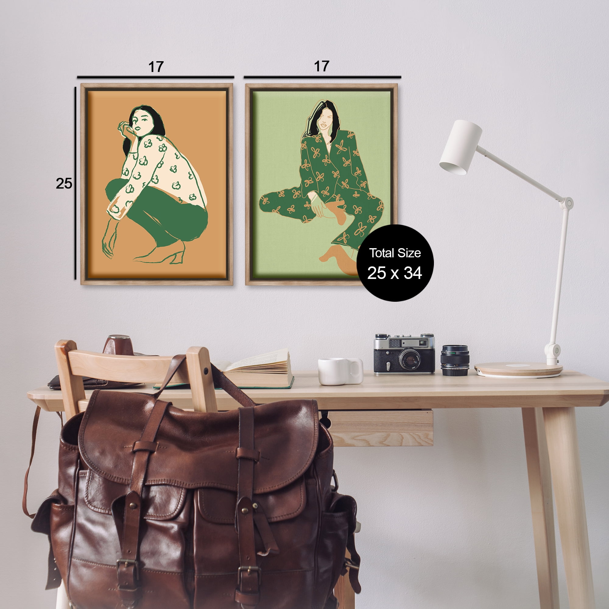 Stupell Industries Woman Stooping Sitting Pose People Painting Brown Floater Framed Canvas Art Print Wall Art, 17 x 25, Set of 2