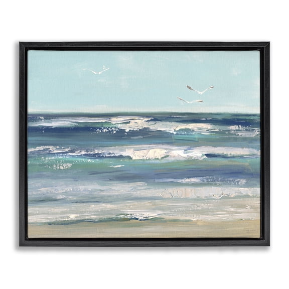 Stupell Industries Rustic Lodge Seagulls over Rolling Waves Black Floating Frame Canvas Art, 21 x 17, by Sally Swatland