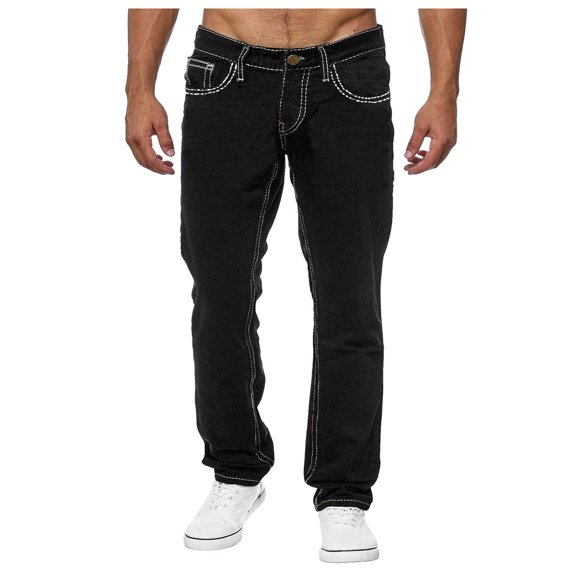 QHFBli Jeans for Men Stretch Slim Fit Denim Comfort Flex Waist Colored Pants Strechy Regular Fit Tapered Leg