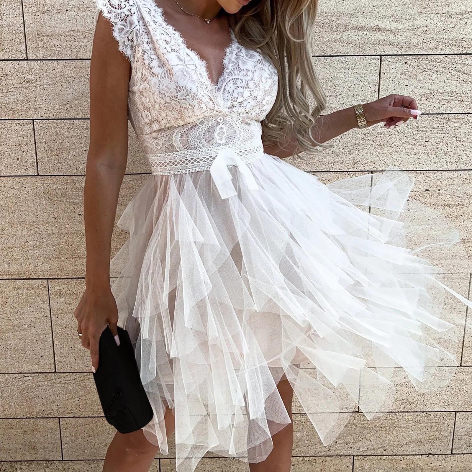 knee length white puffy dress