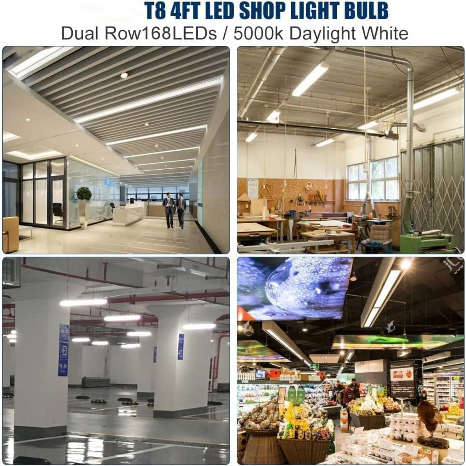 4FT T8 LED Type A+B Tube Light Bulbs, 24W 5000K 3200LM, Plug and Play or Ballast Bypass, 4 Foot T12 LED Replacement for Flourescent Tubes, Dual-end Power, Clear, Warehouse Shop Lights (6-Pack)