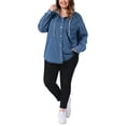 thumbnail image 2 of Agnes Orinda Women's Plus Size Denim Shacket Jacket Color Block Hooded Button Down Long Sleeve Jeans Shirt Jackets with Pockets 2X Blue, 2 of 5