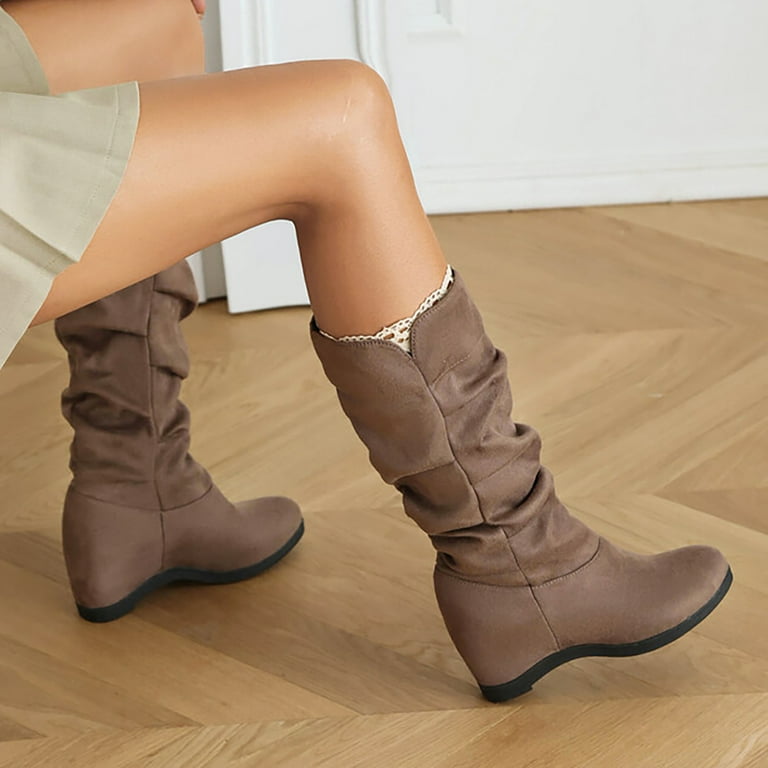 Gubotare Womens Boots Women s Embroidered Western Cowboy Boots Western Boots Ladies Vintage Wide calf Boot Khaki 8.5