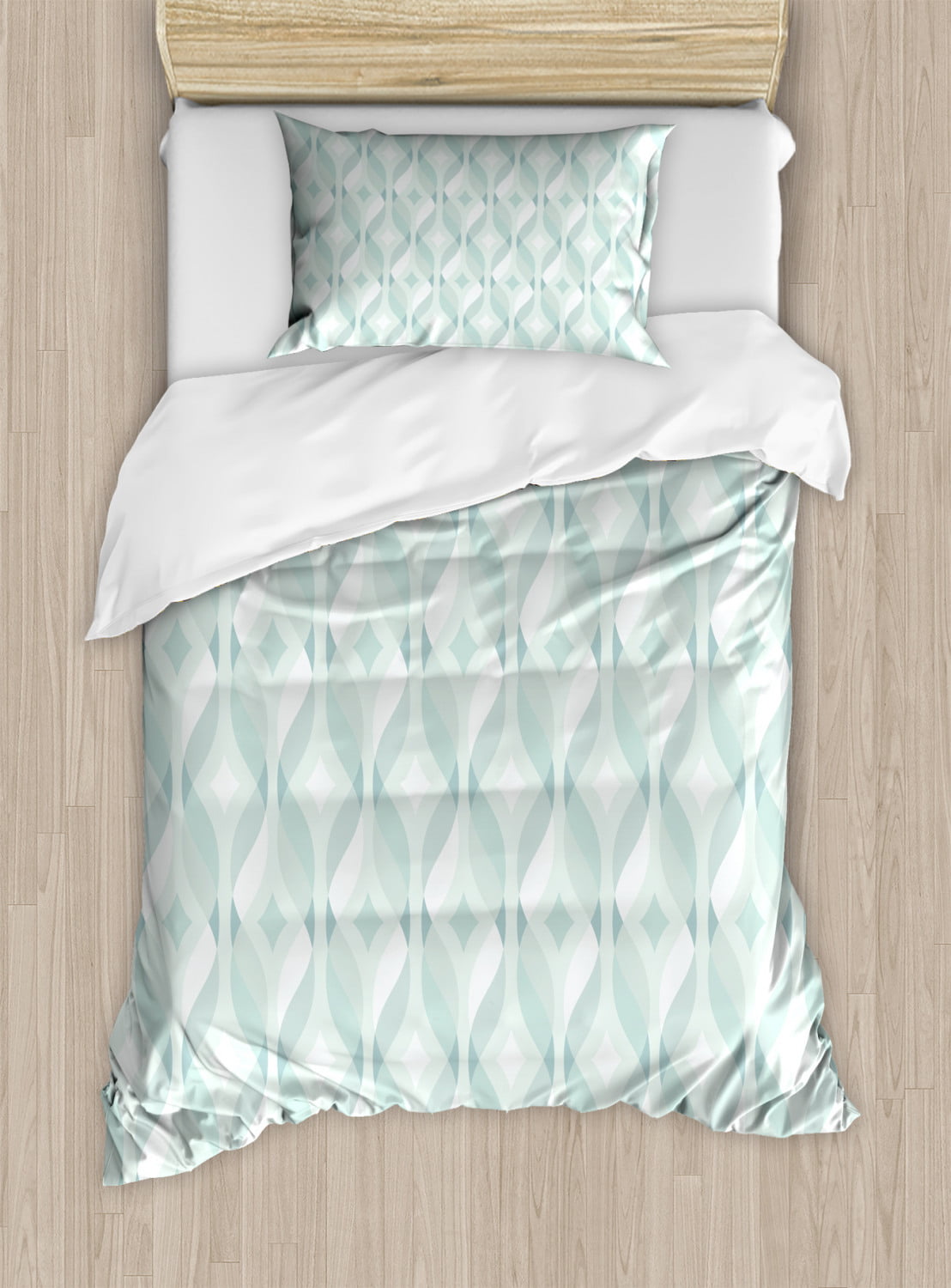 Seafoam Duvet Cover Set Tangled Lines With Rhombus Pattern