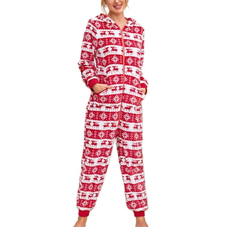 

Sunisery Christmas Fleece Onesie Pajamas Jumpsuit for Women Long Sleeve Zipper Up Loose Hoodies Pjs Bodysuit Romper Sleepwear