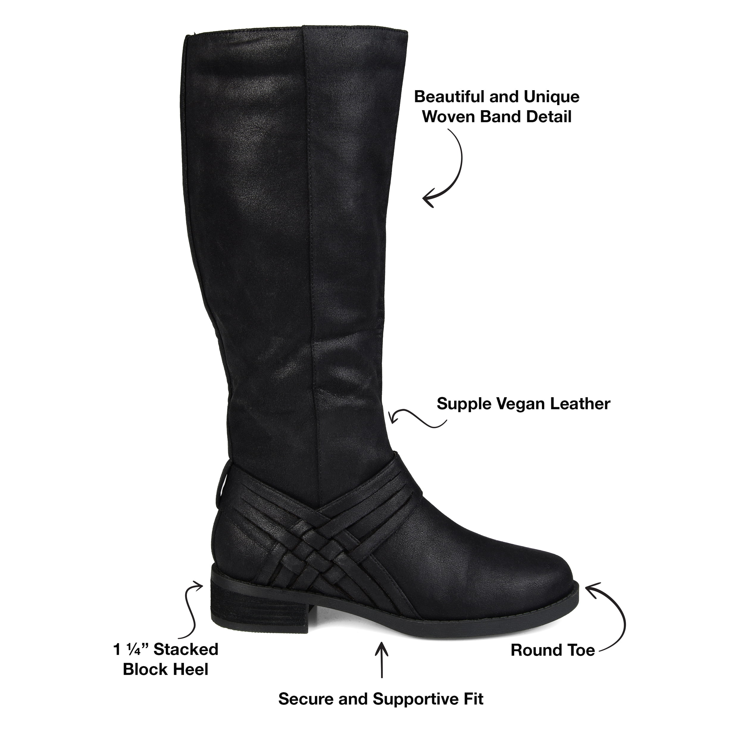Journee Womens Meg Wide Calf Stacked Heel Riding Boots