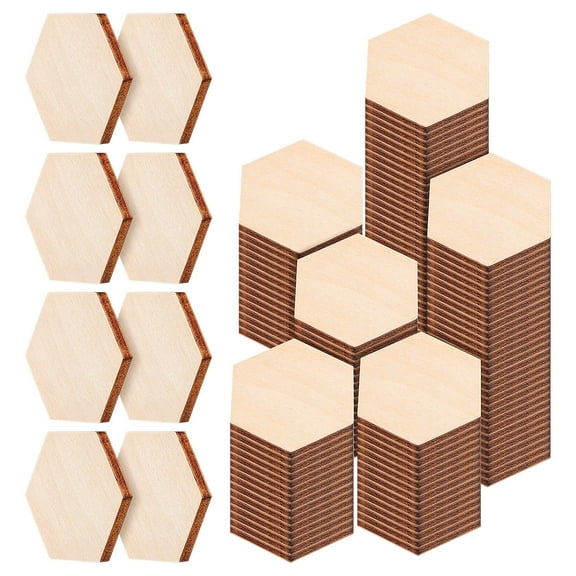 SOPOTUTU 200Pcs Unfinished Wooden Hexagon Shapes for Crafts Projects Light Brown Wood Pieces