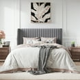 thumbnail image 2 of Amolife Full Size Velvet Upholstered Bed with Wingback Headboard, Light Grey, 2 of 9