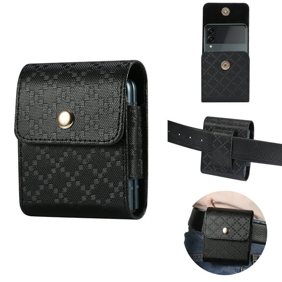 Allytech PU Leather Mobile Phone Holster for Galaxy Z Flip 3 5G 2021, Cell Phone Pouch Bag with Belt Clip Holder Outdoor Vertical Phone Waist Pouch Case for Samsung Z Flip 3 2021, Black