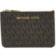 Michael Kors Jet Set Travel Small Leather Top Zip Coin Pouch With ID (Brown/Acorn Signature)