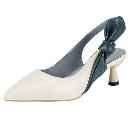 

AOOCHASLIY Independence Day Shoes Summer Women s Shoes Bow Fine Heel Color Blocking High Heeled Sandals