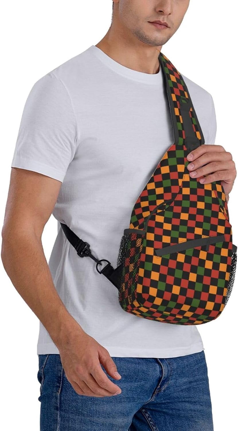 Cute Retro Vintage Christmas Checkerboard Y2k Sling Bag Crossbody Hiking Travel Chest Bags Backpack Shoulder Daypack for Women Men