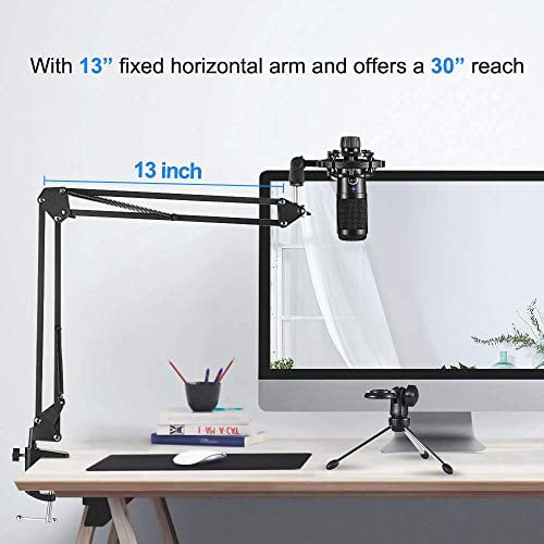 USB Condenser Microphone Bundle Kit,192KHZ/24BIT Professional Cardioid Computer Mic with Adjustable Scissor Arm Stand Shock Mount and Gain Knob for Recording,for Podcasting,Gaming,YouTube (Black)