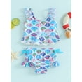 thumbnail image 2 of Bslissey Toddler Girls Swimsuit 2Pcs Bikini Outfits Fish Scales Print Sleeveless Vest + Ruffle Shorts Set Infant Cute Swimwear 6M-4T Kids Summer Bathing Suits Beach Wear, 2 of 9