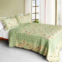 Heavenly Creatures - Cotton 3 Pieces Vermicelli-Quilted Patchwork Quilt Set  Full & Queen Size - Pink