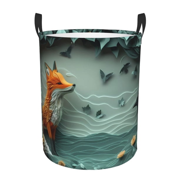 Balery Paper Fox Crow Fantasy Cesta de ropa redonda con asas, impermeable, independiente, para ropa, juguetes, dormitorio y familia-Small